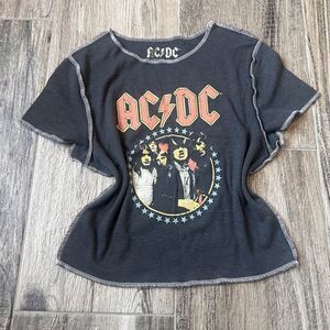 AC/DC Charcoal Grey Graphic Rock Band Baby Tee T Shirt Vintage American Tour #88